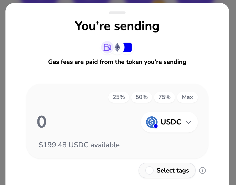 Send form showing the Select tags button